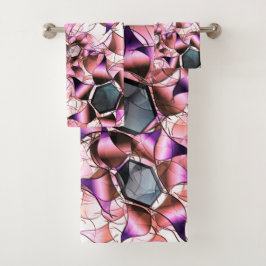 Hexagons, umgeben von rosa blütenähnlichen Formen Badhandtuch Set
