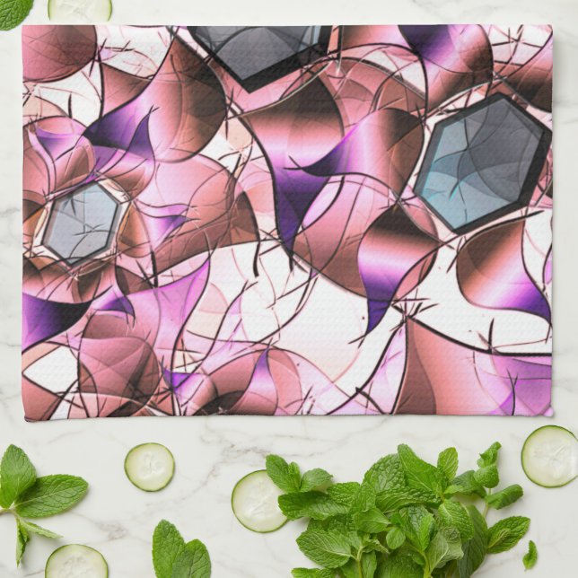 Hexagons, umgeben von rosa blütenähnlichen Formen Geschirrtuch (Gefaltet)