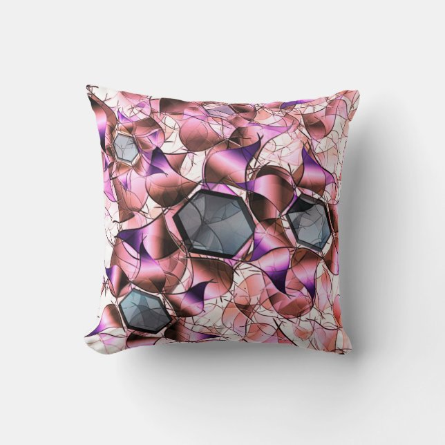 Hexagons, umgeben von rosa blütenähnlichen Formen Kissen (Vorderseite)