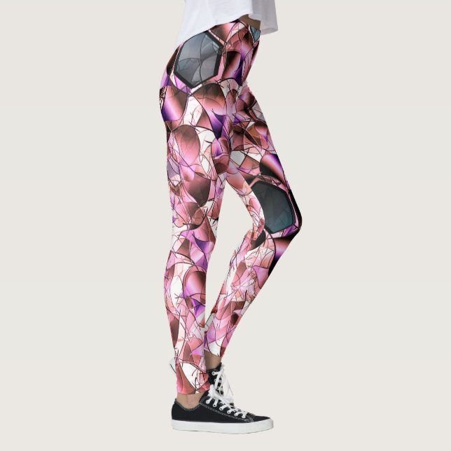 Hexagons, umgeben von rosa blütenähnlichen Formen Leggings (Rechts)