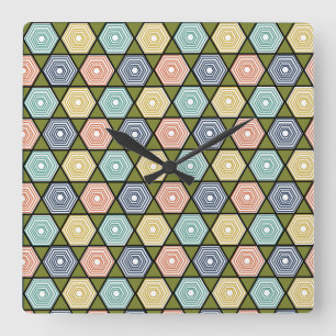 Hexagons und Dreiecke Quadratische Wanduhr