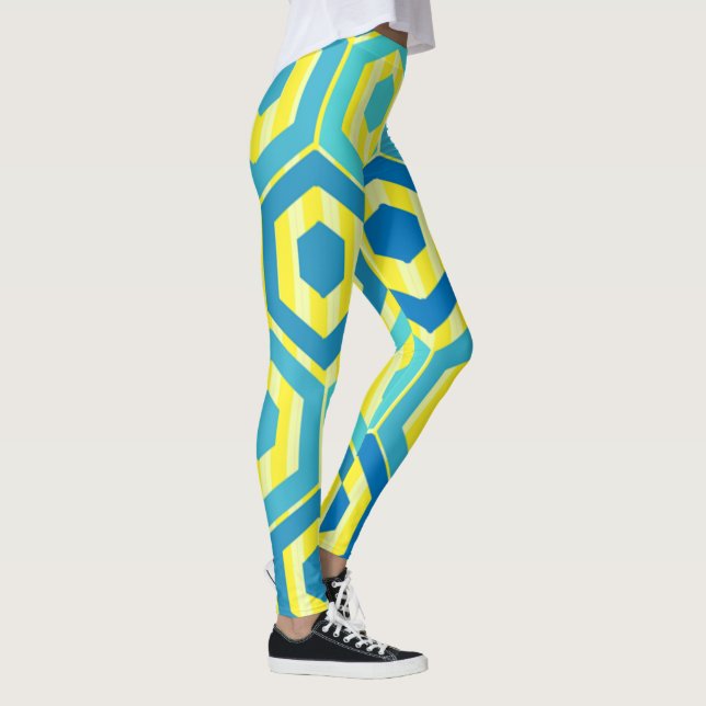 Hexagons und Streifen - Meer und Sonne Leggings (Rechts)
