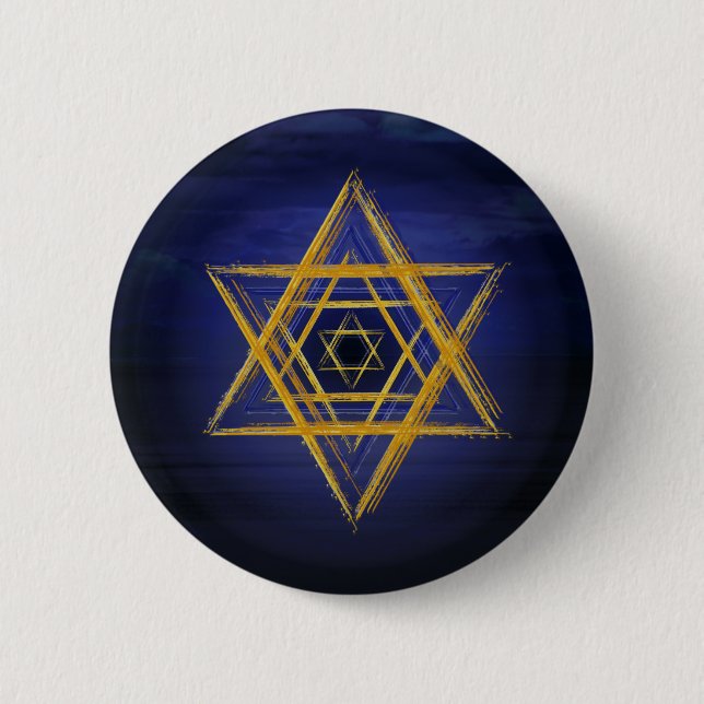 Hexagramgold- u. -BLAUSheiliges geometrisches Button (Vorderseite)