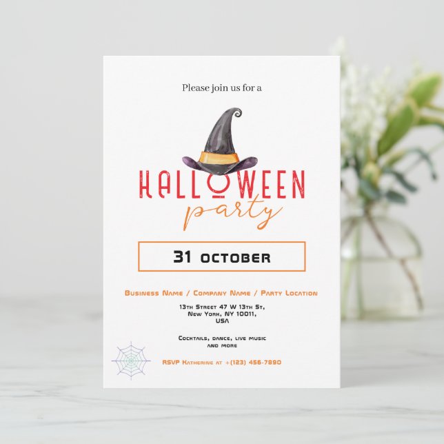 Hexal Hat Business Office-Halloween-Party Einladung (Stehend Vorderseite)