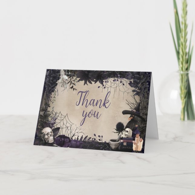 Hexchy Gothic Halloween Baby Shower Dankeskarte (Vorderseite)