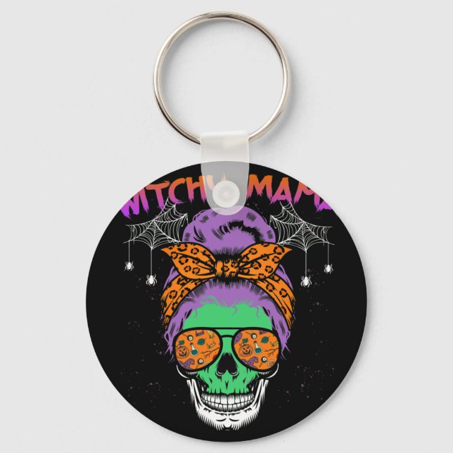 Hexchy Mama Halloween Skull Hexe Mama Schlüsselanhänger (Vorderseite)