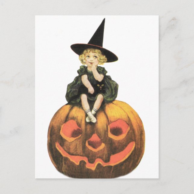 Hexchy Woman Vintag Halloween Postkarte (Vorderseite)