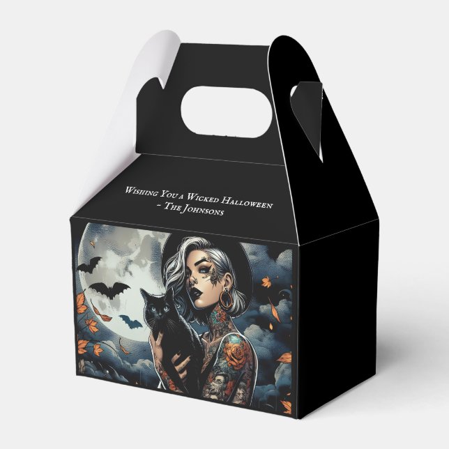 Hexe als Personalisiertes Halloween-Party Geschenkschachtel (Vorderseite)