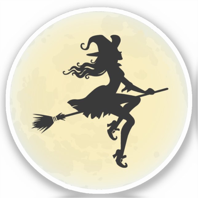 Hexe am Besen Aufkleber (Vorderseite)