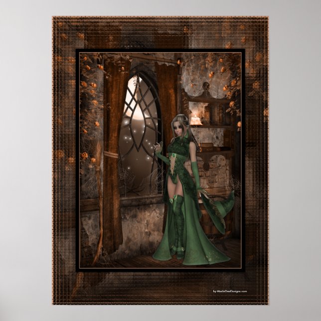Hexe am Fenster :: Halloween-Design Poster (Vorne)