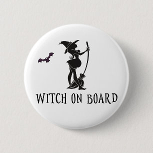 Hexe an Bord Schwangerschaft Baby Shower Button
