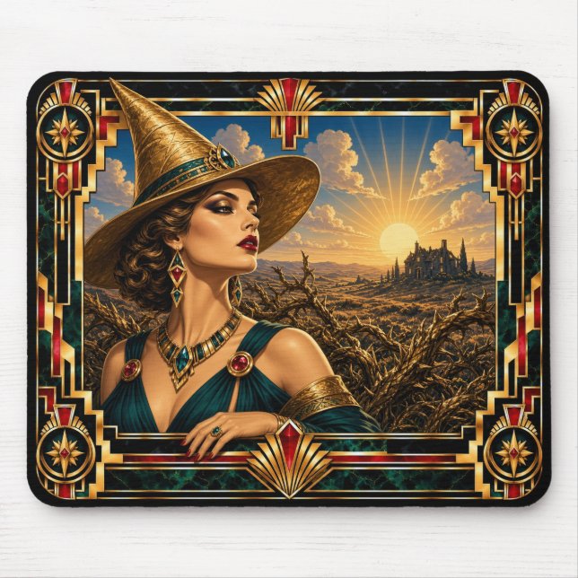 Hexe, Art Deco Mythisch Mousepad (Vorne)