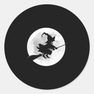 Hexe auf Besen mit Vollmond lustiges Design für Runder Aufkleber