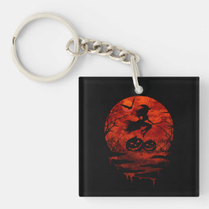 HEXE AUF BESEN ROTER MOND SCHLÜSSELANHÄNGER