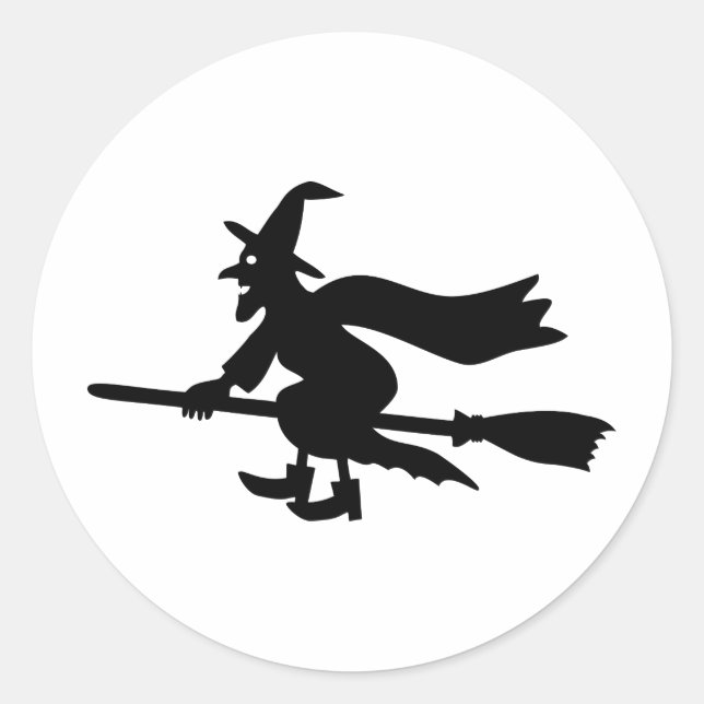 Hexe auf Besen Runder Aufkleber (Vorderseite)