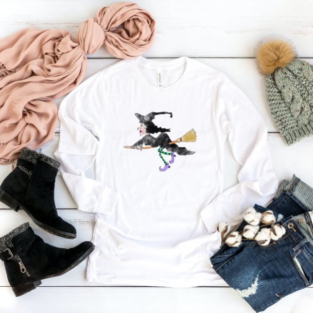 Hexe auf Broom Halloween-Shirt T-Shirt (Von Creator hochgeladen)