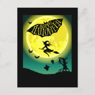 Hexe auf Broom Happy Halloween Feiertagspostkarte