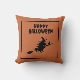 Hexe auf Broom mit Katze Halloween Kissen