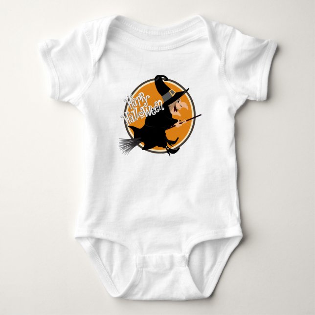 Hexe auf Broomstick glücklich Halloween Baby Strampler (Vorderseite)