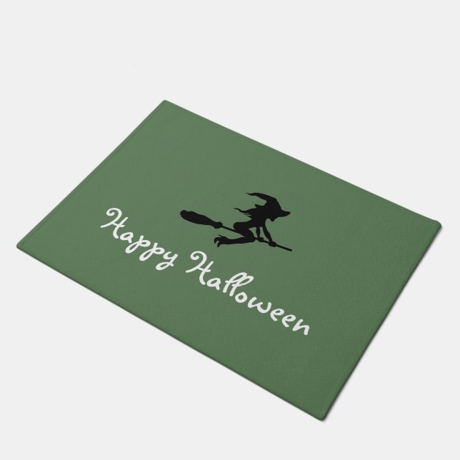 Hexe auf Broomstick, glückliches Halloween Fußmatte (Schrägansicht)