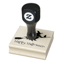 Hexe auf Broomstick Halloween Design Holz Briefmar