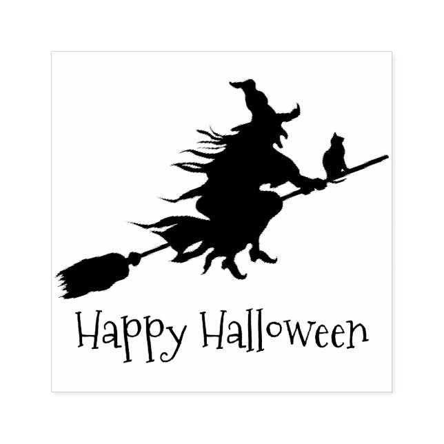 Hexe auf Broomstick Halloween Design Holz Briefmar Gummistempel (Prägung)