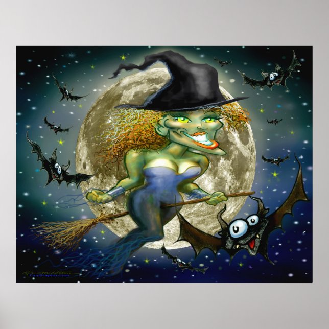 Hexe auf Broomstick-Poster Poster (Vorne)