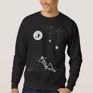 Hexe auf dem Mond mit Spinnen und Skelett Sweatshirt