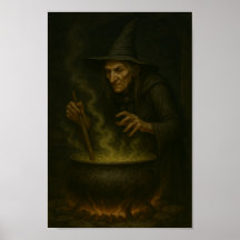 Hexe auf der Cauldron-Stirring Up Magic und Mayhem
