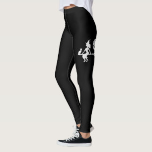 Hexe auf einem Besen Schwarz-Weiß Frohes Halloween Leggings