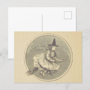 Hexe auf einem Besen Vintage Postkarte