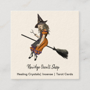 Hexe auf einem Broom Occult Shop Quadratische Visitenkarte