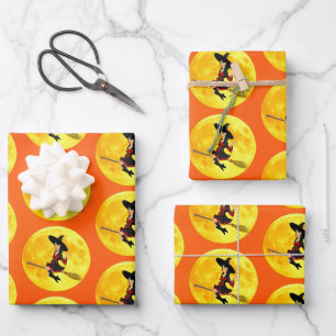 Hexe auf einem Broomstick mit Papierfolien Geschenkpapier Set