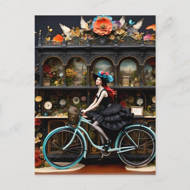 Hexe auf einem Fahrrad Postkarte (Vorderseite)
