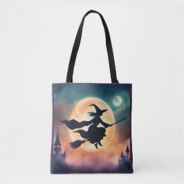 Hexe auf einem Halloween-Besenginster Tasche