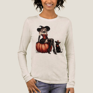 Hexe auf einem Kürbis mit schwarzer Katze Hallowee Tri-Blend Shirt