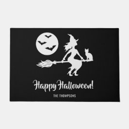 Hexe auf einem schwarzen und weißen Halloween Fußmatte