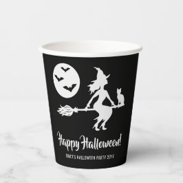 Hexe auf einem schwarzen und weißen Halloween Pappbecher