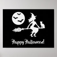 Hexe auf einem schwarzen und weißen Halloween