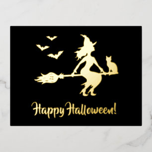 Hexe auf einer braunen Halloween-Silhouette Folien Feiertagspostkarte