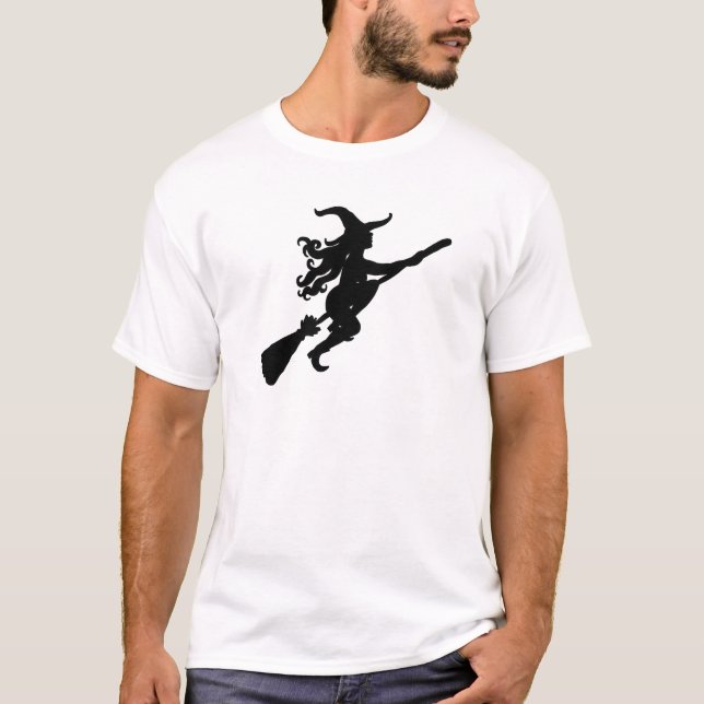 Hexe auf einer Broom-Silhouette T-Shirt (Vorderseite)