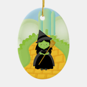 Hexe auf gelber keramik ornament
