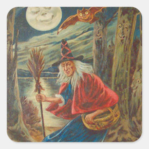 Hexe Bat Moon Quadratischer Aufkleber