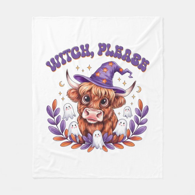 Hexe bitte Highland Cow Halloween Fleecedecke (Vorderseite)