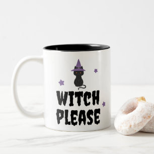 Hexe Bitte mit Niedlichem schwarzen KatzenHallowee Zweifarbige Tasse