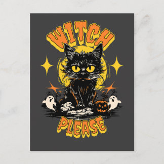 Hexe bitte schwarze Katze Halloween Postkarte