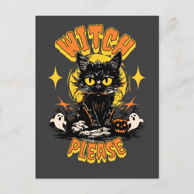 Hexe bitte schwarzes Katzen Halloween Postkarte (Vorderseite)