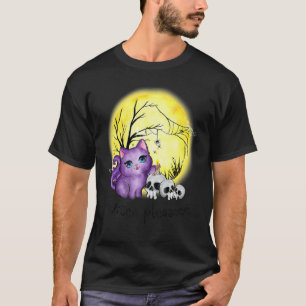 Hexe bitte süße Katze mit Spinnennetz und Totenköp T-Shirt