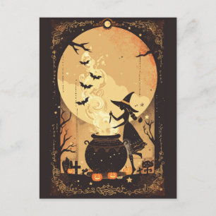 Hexe braut Magie unter dem Mond Postkarte