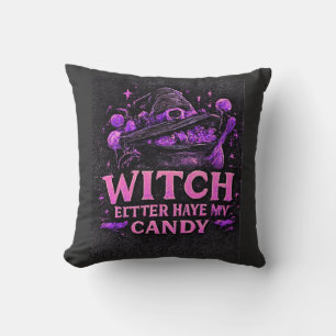 Hexe, bring mir besser meine rosa Halloween-Süßigk Kissen